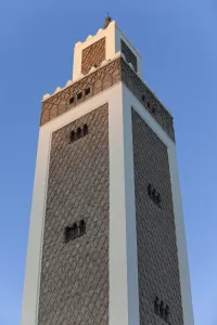 Moroccan Prints: Mosque minaret in coastal city, Mohammed V Mosque, Tangier, Morocco april