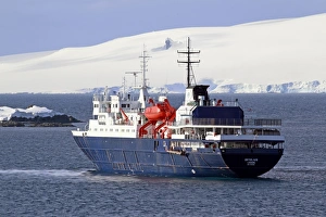 Ship Prints: MV Ortelius ice-strengthened cruise ship at sea, Weddell Sea, Antarctica, November