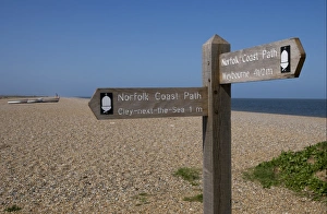 Directions Prints: Norfolk Coast Path direction sign on shingle beach