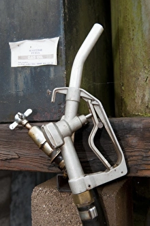 Tank Prints: Nozzle at diesel fuel storage tanks on farm, England, june