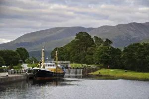 Gates Prints: Ocean Bounty survey vessel moored beside lockgates at start of canal