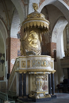 Religions Prints: Ornate pulpit in cathedral, Strangnas Cathedral, Sodermanland, Sweden, august