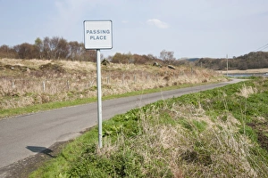 Passing Prints: Passing Place sign on rural road, Ardfern, Argyll and Bute, Scotland, april
