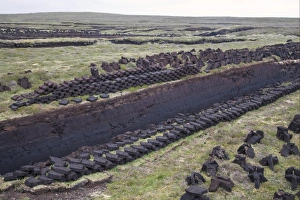 Peat cuttings, seam cut through peat, Mainland, Shetland Islands, Scotland, june