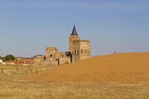 S Eed Prints: Pile of harvested cereal grain drying near village