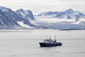 Transports Prints: Polar Pioneer cruise ship in fjord, Spitzbergen, Svalbard, july
