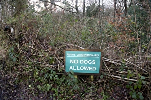Private Prints: Private Conservation Area, No Dogs Allowed sign, Chipping, Lancashire, England, January