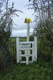 Gloucestershire Prints: Private, No Footpath sign at site of oil pipeline