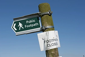 Directions Prints: Public Footpath and Footpath Closed signs, Winmarleigh, Lancashire, England, march