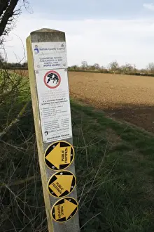 Directions Prints: Public footpath sign with regulations for restoring disturbed crossfield footpaths