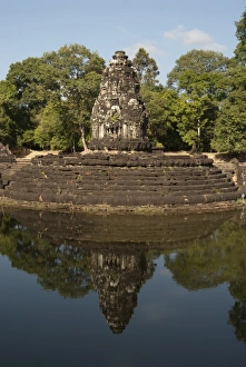Cultural Prints: Reflection of Khmer temple in pond, Neak Pean, Angkor, Siem Riep, Cambodia