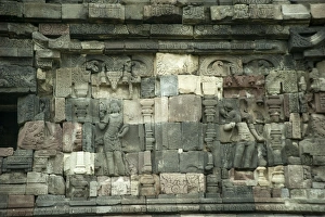 Reliefs on Buddhist temple walls, Plaosan Lor, Candi Plaosan, Prambanan District, Central Java, Indonesia