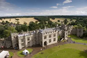 Residential buildings of medieval castle converted into country house, with surrounding countryside, Warwick Castle