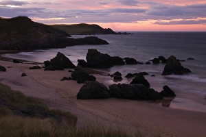Sutherland Prints: Rocks on beach at sunset, Durness Beach, Durness, Sutherland, Highlands, Scotland, july