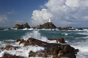 Choppy Prints: Rocky coastline with lighthouse in background, La Corbiere Lighthouse, La Corbiere, St