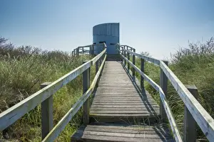 Boardwalks Prints: The Round and Round House birdwatching hide in coastal sand dunes