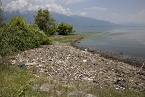 Waste Prints: Rubbish washed up on the shore of Lake Kerkini Northern Greece