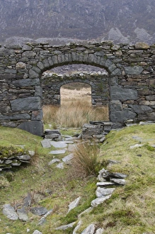 Quarry Prints: Ruins in abandoned slate mine, Cwm Pennant, Snowdonia, Gwynedd, North Wales, february