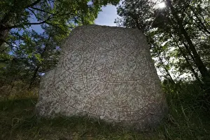 Stones Prints: Rune stone, Stora Runhallen, Uppland, Sweden, july