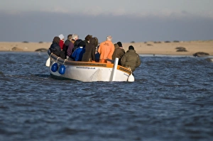 Holidays Prints: Seal watchers in boat, Blakeney, Norfolk, England, november