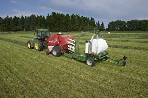 Cultivate Prints: Silage crop, John Deere 4455 tractor with round baler and bale-wrapper