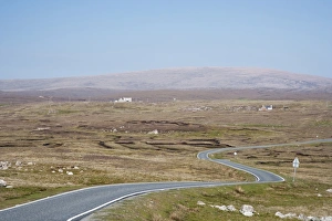 Moor Land Prints: Single track road through moorland to Eshaness, Mainland, Shetland Islands, Scotland, June