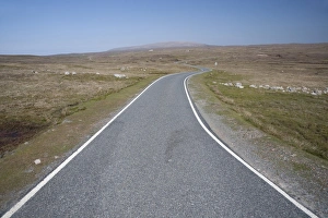 Single track road through moorland to Eshaness, Mainland, Shetland Islands, Scotland, June