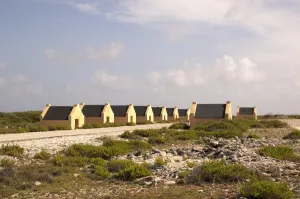 Netherlands Antilles Prints: Former slave quarters for coastal saltpan workers