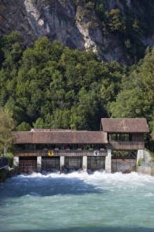 Gates Prints: Sluice gates on river, River Aare, Interlaken, Bernese Oberland, Switzerland, August