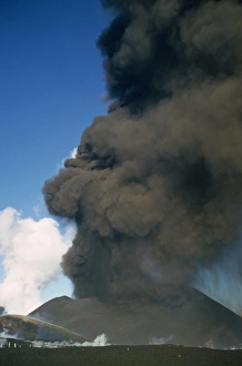 Columns Prints: Smoke and ash column raising from erupting volcano