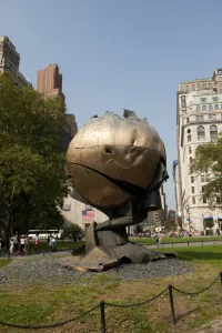 Sculptures Prints: The Sphere, sculpture which orginally stood near World Trade Centre and survived 9/11 terrorist attack