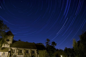 Trail Prints: Stars revolving around Polaris (Pole Star) over church at night