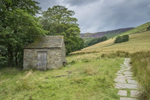 Moorland Prints: Stone building for walkers beside footpath