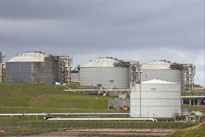 Supply Prints: Storage tanks at coastal oil and liquefied gas terminal