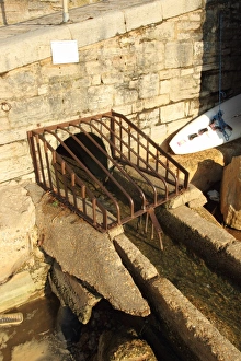 Storm water outfall on seafront of seaside town, Swanage, Isle of Purbeck, Dorset, England, august