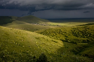 Middle East Prints: Stormy weather over steppe grassland habitat