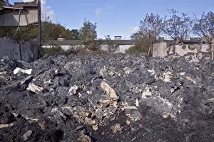 Burning Prints: Straw fire in farm yard barn probably coursed by a sugar beat harvesters being parked to closed to the stacked straw