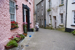 Pembrokeshire Prints: Street in seaside town, Tenby, Pembrokeshire, Wales, August