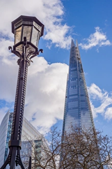 Places Prints: Streetlamp and 87-storey skyscraper, The Shard, Southwark, London, England, January