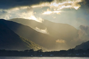 Sun Set Prints: Sunset and clouds over hills and sea loch, Loch Linnhe, Onich, Highlands, Scotland april