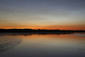 Gambia Prints: Sunset over tidal river habitat at low tide, Gambia River, Gambia, january
