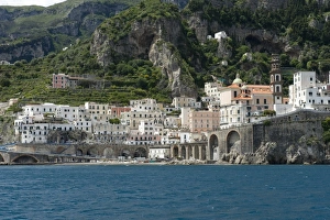 Flood Prints: Town of Atrani near Amalfi seen from a boat on the Bay of Salerno