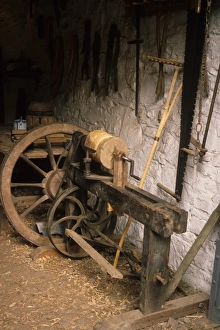 Tool Prints: Traditonal carpenters workshop with peddle lathe, England