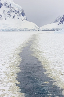 Ship Prints: Trail of icebreaker breaking through pack ice, Antarctica