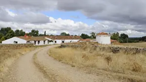 Pigeon Prints: Typical Finca, rural building complex with Palomar pigeon house in dehesa