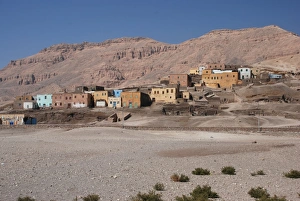 Egyptian Prints: View of ancient workers village in desert, Deir el-Medina, West Bank, Egypt, january
