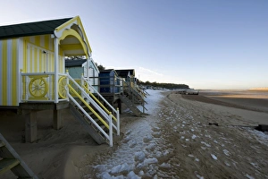 Beaches Prints: View of beach huts in snow, Wells-next-the-sea, Norfolk, England, december