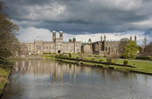 Estates Prints: View of boarding school buildings and lake