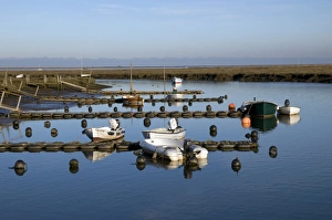Quay Prints: View of boats moored in coastal creek, Morston Quay, Norfolk, England, november
