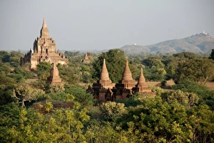 Religions Prints: View of Buddhist temples, Bagan, Mandalay Region, Myanmar, January